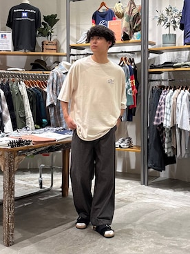 「niko and...（ニコアンド）のヴィンテージミニ裏毛Tシャツ（Tシャツ/カットソー、ホワイト系）」を使った、sogoさん（メンズ・180cm）の夏コーディネート