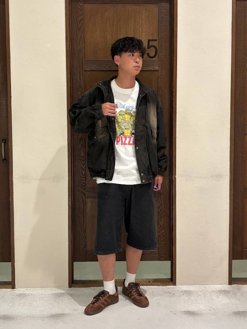 ワイド5ポケットデニムショートパンツ　バギーデニムショーツ
