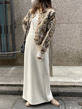 「ap retro（アプレトロ）のアイテム（ノーカラージャケット）」を使った、mamiさん（レディース・156cm）の冬コーディネート