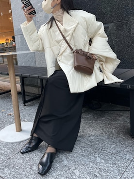 「スクエアトゥ」｜「アイテム（ダウンジャケット/コート）」を使った、mamiさん（レディース・156cm）の冬コーディネート