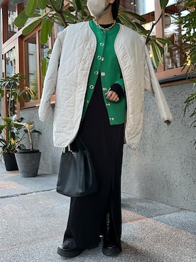 「ニットカーディガン」｜「アイテム（ブルゾン）」を使った、mamiさん（レディース・156cm）の冬コーディネート