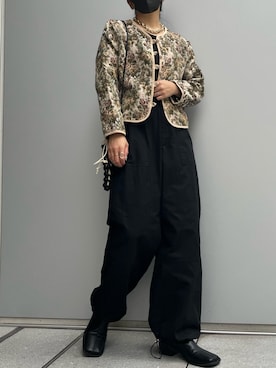 「アウターコーデ」｜「アイテム（ノーカラージャケット）」を使った、mamiさん（レディース・156cm）の秋コーディネート