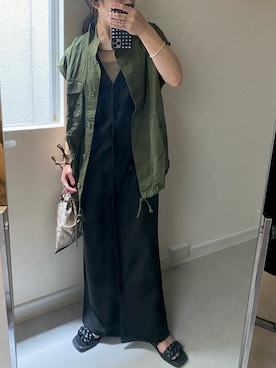 「秋先取りコーデ」｜「アイテム（ジャンパースカート）」を使った、mamiさん（レディース・156cm）の夏コーディネート