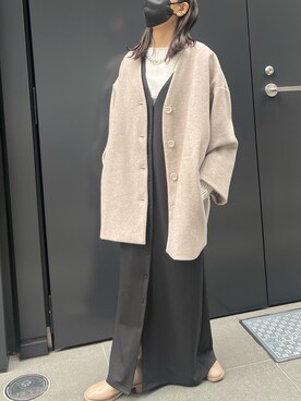 「ap retro（アプレトロ）のアイテム（ノーカラーコート）」を使った、mamiさん（レディース・156cm）の秋コーディネート