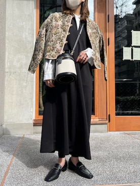 「ap retro（アプレトロ）のアイテム（ノーカラージャケット）」を使った、mamiさん（レディース・156cm）の冬コーディネート