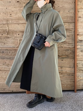 「韓国コーデ」｜「アイテム（ステンカラーコート）」を使った、mamiさん（レディース・156cm）の冬コーディネート