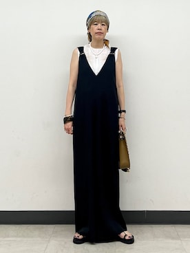 「スカーフ」｜「アイテム（オールインワン・サロペット）」を使った、森さん（レディース・162cm）の夏コーディネート