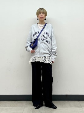 「アイテム（チュニック）」を使った、森さん（レディース・162cm）の夏コーディネート