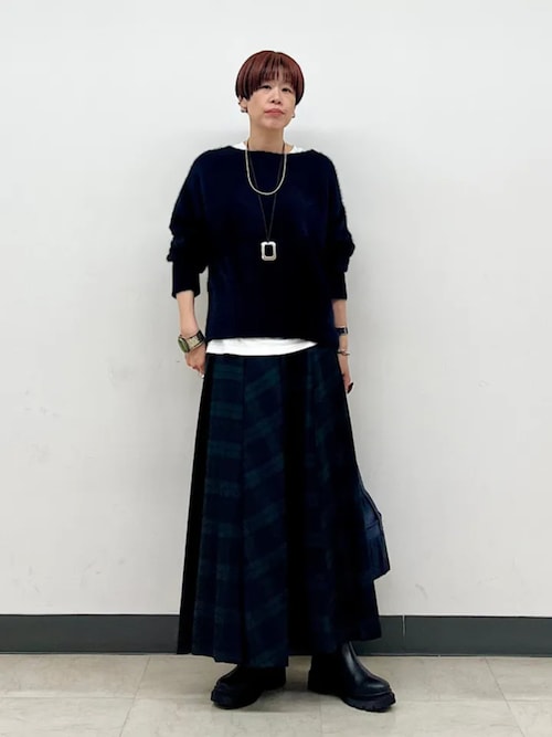 セール】SHIPS Primary Navy Label:フラノ パネル チェック フレア