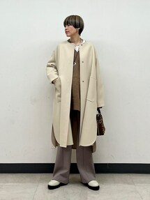 美品 SHIPS シップス ウールダブルフェイスノーカラーコート 38 ネイビー 1734427533_215.jpg