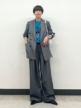 「アイテム（Tシャツ/カットソー、ブルー系）」を使った、森さん（レディース・162cm）の秋コーディネート