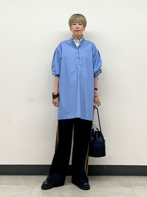 SHIPS Primary Navy Label:ピンタック ジャージー ライン パンツ