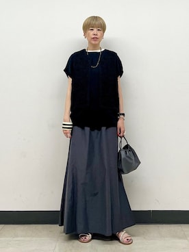 「アイテム（ベスト）」を使った、森さん（レディース・162cm）の夏コーディネート
