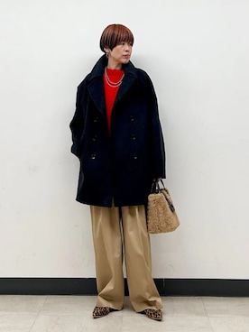 「アイテム（ピーコート）」を使った、森さん（レディース・162cm）の冬コーディネート