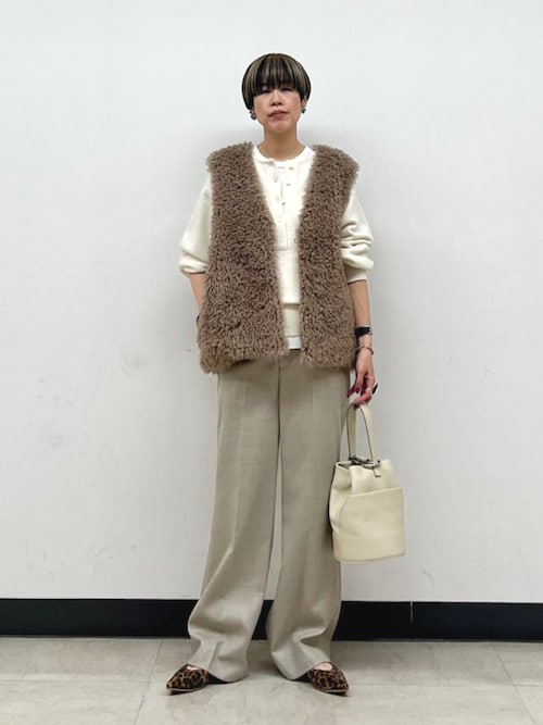 SHIPS ファーベスト Primary Navy Labelカーリージレ SHIPS（シップス） ベスト ジレ SHIPS Primary Navy Label:カーリー