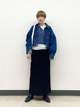「アイテム（ベスト、ブルー系）」を使った、森さん（レディース・162cm）の冬コーディネート