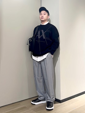 「ARMANI EXCHANGE（アルマーニエクスチェンジ）のアイテム（スラックス）」を使った、🔩J.HARAさん（メンズ・167cm）の秋コーディネート