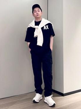 「ARMANI EXCHANGE（アルマーニエクスチェンジ）の【A|X アルマーニ エクスチェンジ】AXロゴ スウェットフーデッドプルオーバー (UNISEX CAPSULE)」を使った、🔩J.HARAさんのコーディネート