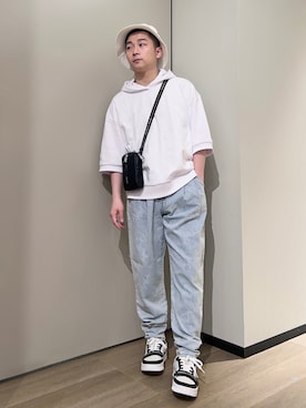 「ARMANI EXCHANGE（アルマーニエクスチェンジ）の【A|X アルマーニ エクスチェンジ】リネン　半袖ニットポロシャツ」を使った、🔩J.HARAさんのコーディネート