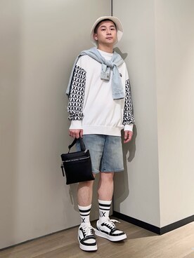 「ARMANI EXCHANGE（アルマーニエクスチェンジ）の【A|X アルマーニ エクスチェンジ】リネン　半袖ニットポロシャツ」を使った、🔩J.HARAさんのコーディネート