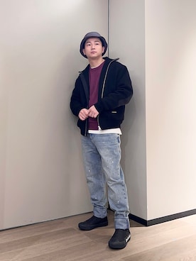 「ワインレッド」｜「アイテム（ブルゾン）」を使った、🔩J.HARAさん（メンズ・167cm）の秋コーディネート