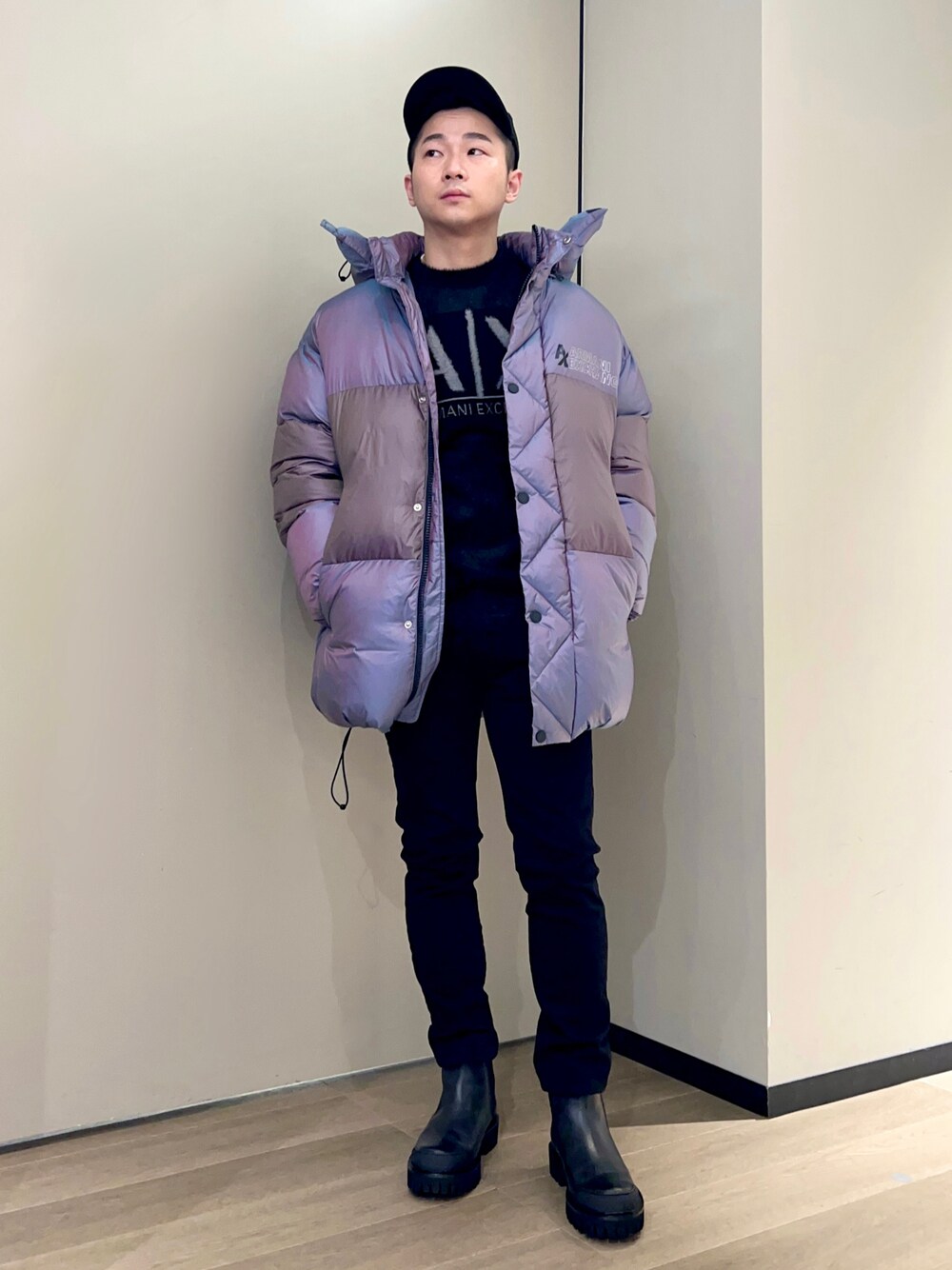 Emporio Armani カラーブロック パファージャケット ARMANI EXCHANGE（アルマーニエクスチェンジ）の「【A|X アルマーニ