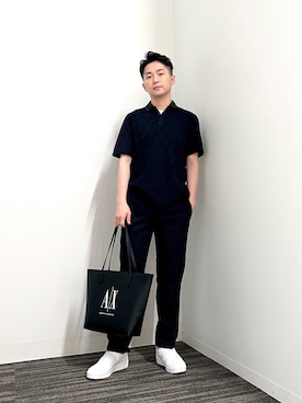 「ARMANI EXCHANGE（アルマーニエクスチェンジ）のアイテム（トートバッグ）」を使った、🔩J.HARAさん（メンズ・167cm）の夏コーディネート