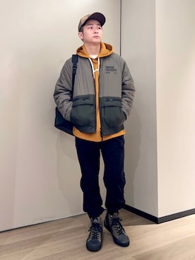 「アイテム（キャップ、ブラウン系）」を使った、🔩J.HARAさん（メンズ・167cm）の秋コーディネート