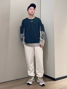 「ARMANI EXCHANGE（アルマーニエクスチェンジ）の【A|X アルマーニ エクスチェンジ】リーフデザイン　半袖ポロシャツ/REGULAR」を使った、🔩J.HARAさんのコーディネート