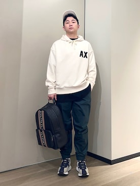 「ARMANI EXCHANGE（アルマーニエクスチェンジ）の【A|X アルマーニ エクスチェンジ】リーフデザイン　半袖ポロシャツ/REGULAR」を使った、🔩J.HARAさんのコーディネート