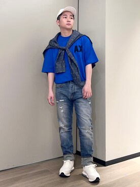 「ARMANI EXCHANGE（アルマーニエクスチェンジ）の【A|X アルマーニ エクスチェンジ】AXロゴ スウェットフーデッドプルオーバー (UNISEX CAPSULE)」を使った、🔩J.HARAさんのコーディネート