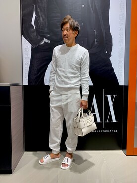 「ARMANI EXCHANGE（アルマーニエクスチェンジ）のアイテム（トートバッグ）」を使った、KOWさん（メンズ・174cm）の夏コーディネート