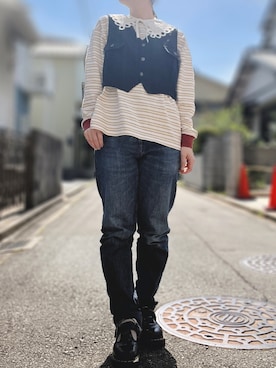 「アイテム（付け襟）」を使った、mocoさん（レディース・155cm）の春コーディネート