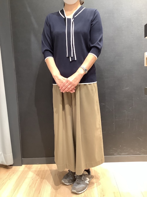 レディースニット ドライレーヨン 半袖ボウタイプルオーバー