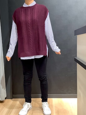 「アイテム（ベスト、パープル系）」を使った、SHIRTS PLAZA 所沢店さん（レディース・160cm）の秋コーディネート