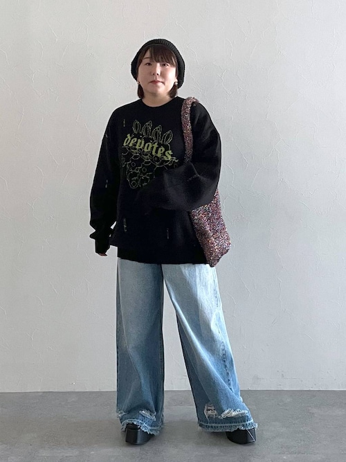 リメイクデニムパンツ ネイビー✕ブラック UNISEX】リメイクダメージデニム（デニムパンツ）｜Anui