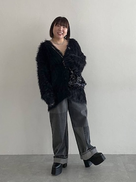 「PAGEBOY（ページボーイ）のモンスターフェザーカーディガン（カーディガン/ボレロ）」を使った、なべさん（レディース・154cm）の秋コーディネート