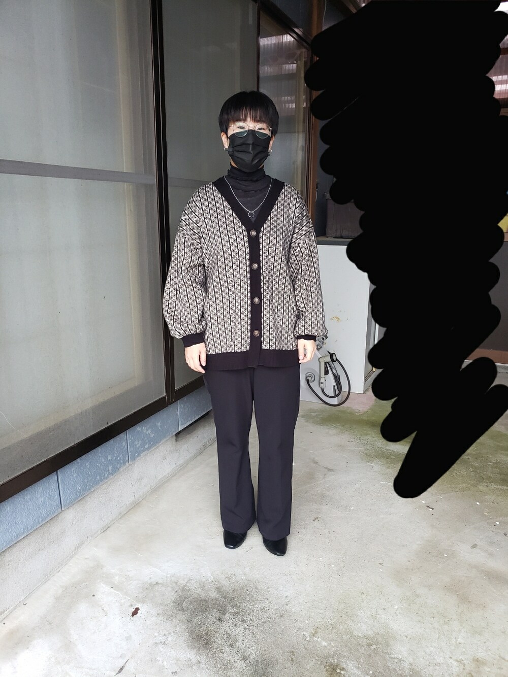「Per sist enceのアイテム（カーディガン/ボレロ、ブラック系）」を使った、yukifashioさん（レディース・153cm）の冬コーディネートの1枚目の写真