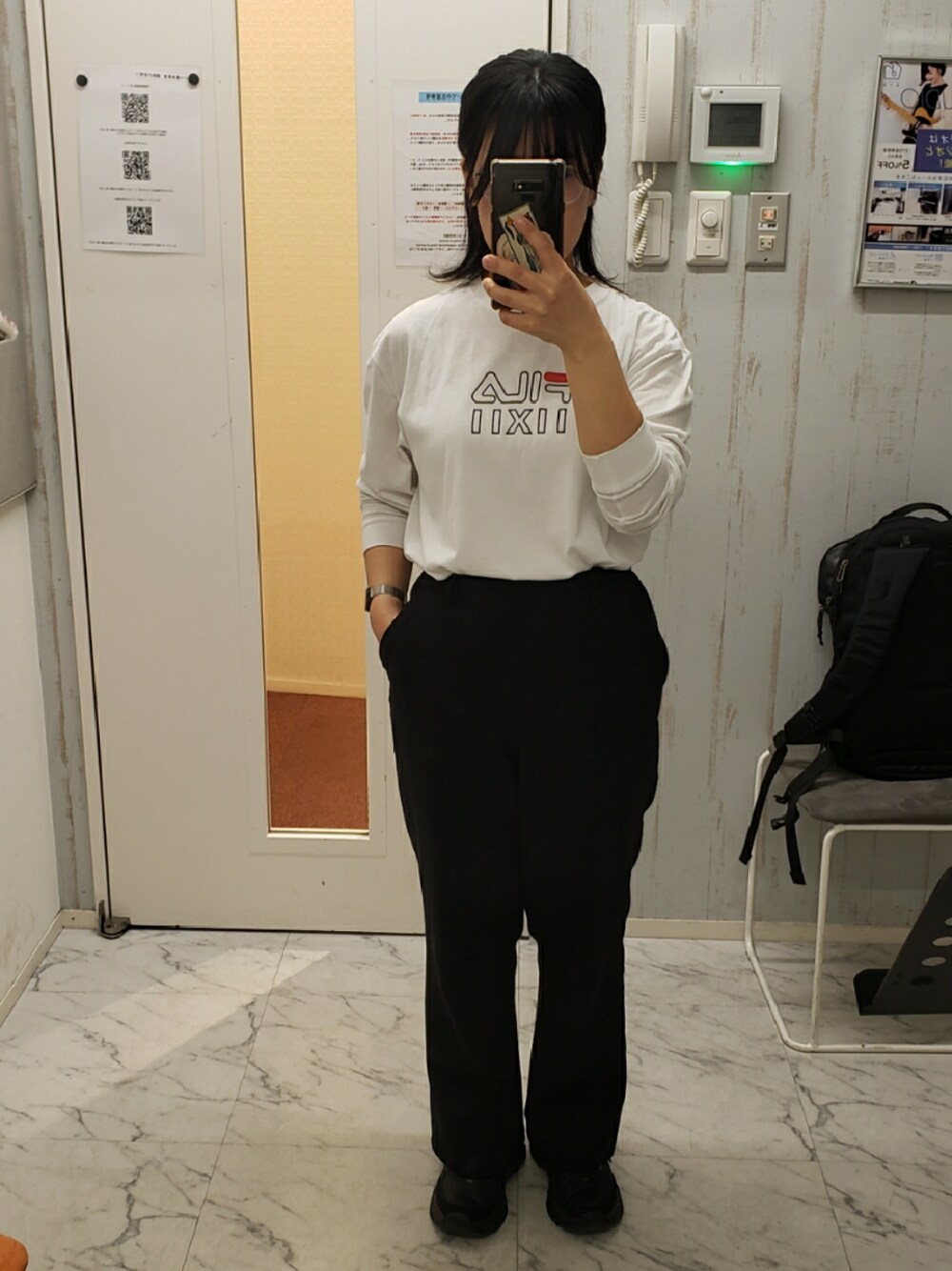 「FILAのアイテム（トップス、ホワイト系）」を使った、yukifashioさん（レディース・153cm）の春コーディネートの1枚目の写真