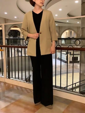 「アイテム（ノーカラーコート、ベージュ系）」を使った、SHIRTS PLAZA 横浜トレッサ店さん（レディース・161cm）の夏コーディネート