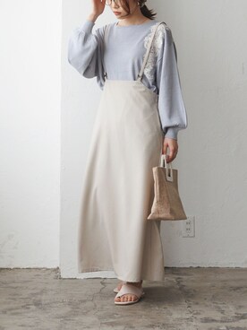 「ihuuのアイテム（ニット/セーター、ブルー系）」を使った、kahoさん（レディース・162cm）の夏コーディネート