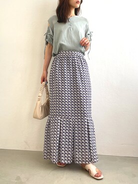 「ihuuのアイテム（シャツ/ブラウス、ブルー系）」を使った、kahoさん（レディース・162cm）の夏コーディネート