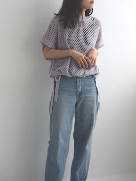 「ihuuのアイテム（Tシャツ/カットソー、パープル系）」を使った、kahoさん（レディース・162cm）の夏コーディネート