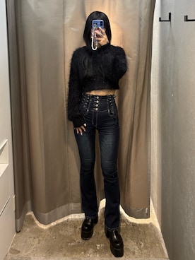 「EMODA（エモダ）のアイテム（パンツ）」を使った、丸山幾世子さん（レディース・168cm）の冬コーディネート