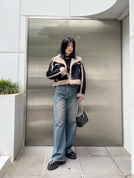 「EMODA」｜「アイテム（ムートンコート）」を使った、丸山幾世子さん（レディース・168cm）の秋コーディネート
