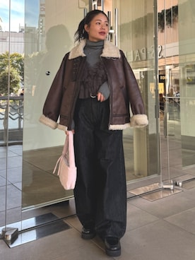 「カーブデニム」｜矢萩明日美さん（レディース・152cm）の秋コーディネート