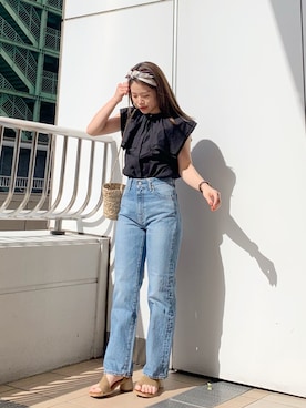 「Ungrid（アングリッド）のアイテム（マフラー）」を使った、矢萩明日美さん（レディース・152cm）の夏コーディネート