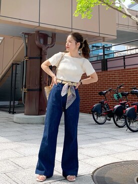 「Ungrid（アングリッド）のアイテム（マフラー）」を使った、矢萩明日美さん（レディース・152cm）の夏コーディネート