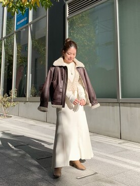「綺麗めコーデ」｜「アイテム（ブルゾン）」を使った、矢萩明日美さん（レディース・152cm）の冬コーディネート