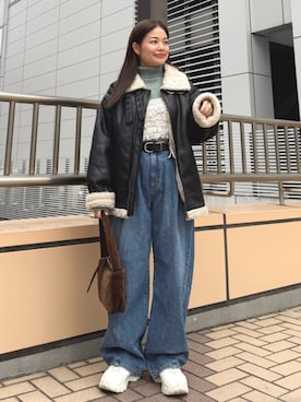 「Ungrid（アングリッド）のアイテム（ブルゾン）」を使った、矢萩明日美さん（レディース・152cm）の秋コーディネート